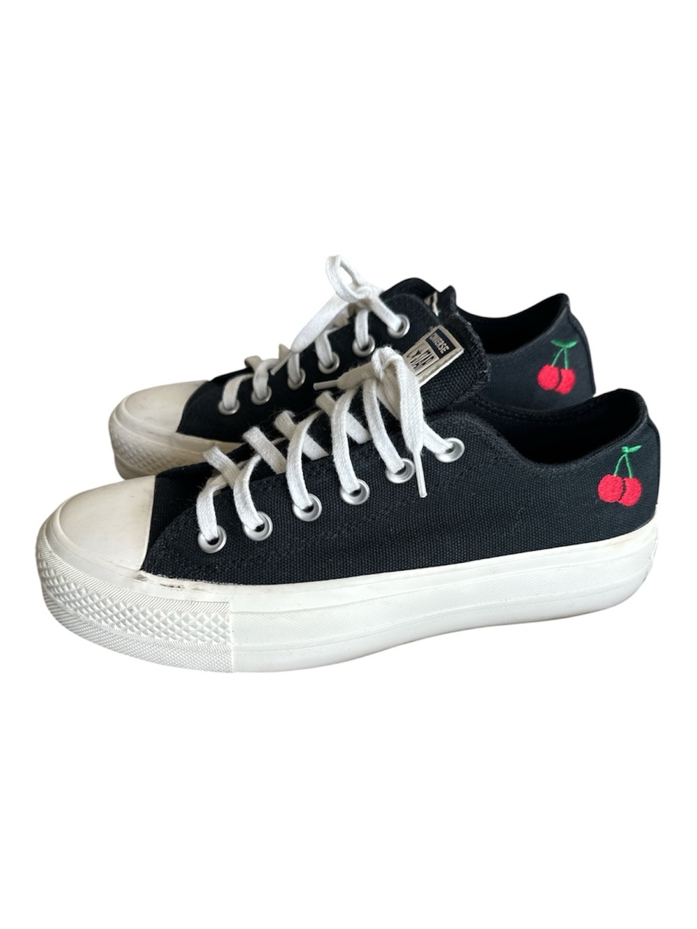Converse Black Canvas Low-Top Sneakers with Red Cherry Accent